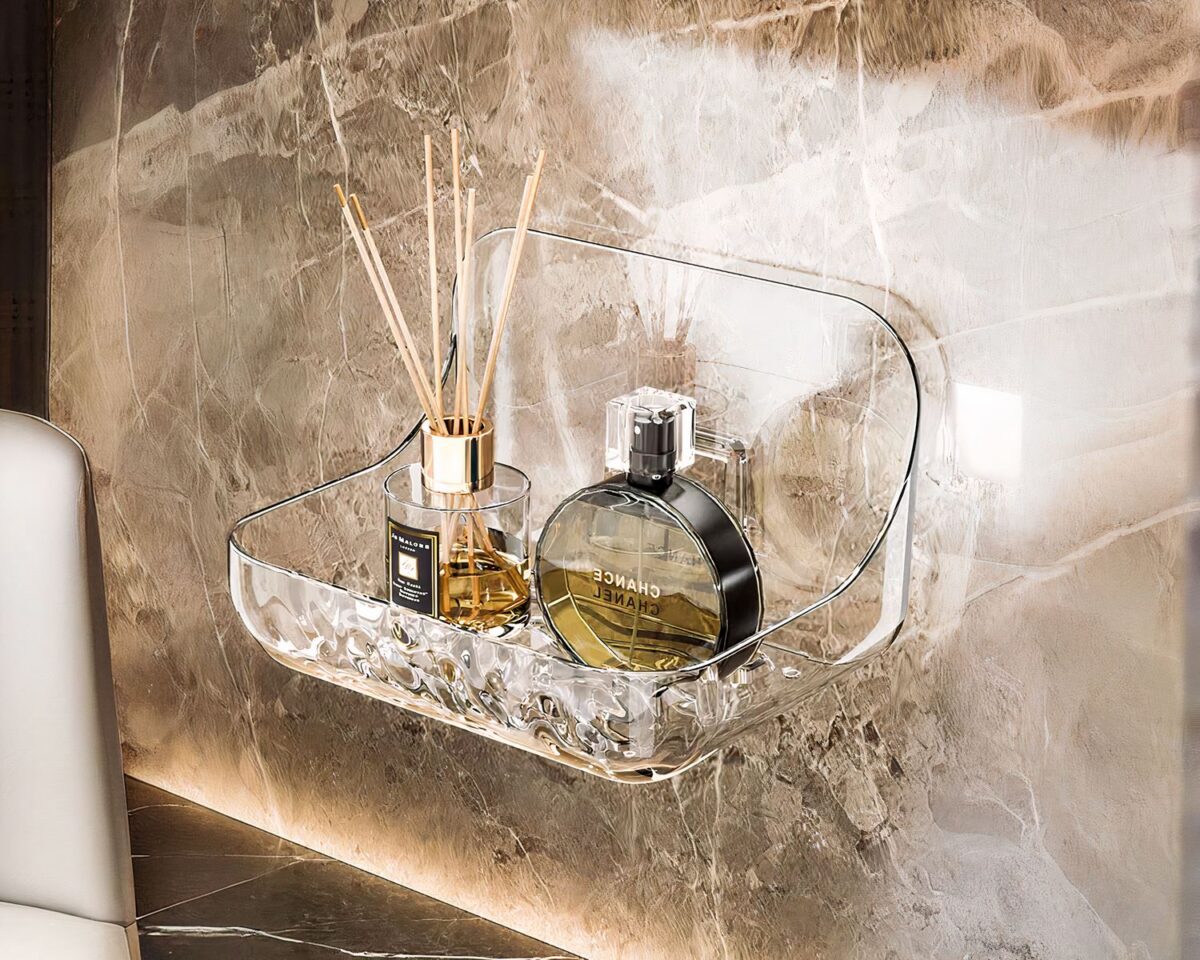 Étagère murale salle de bain adhésive transparente
