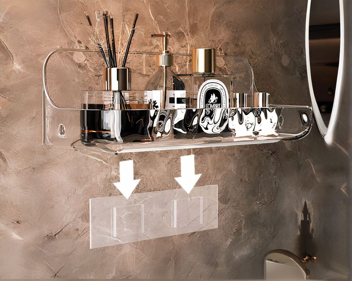 Étagère murale salle de bain adhésive transparente