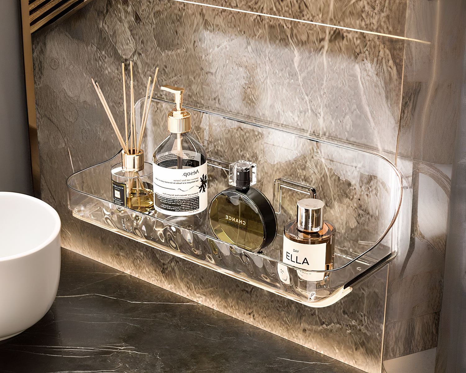 Étagère murale salle de bain adhésive transparente