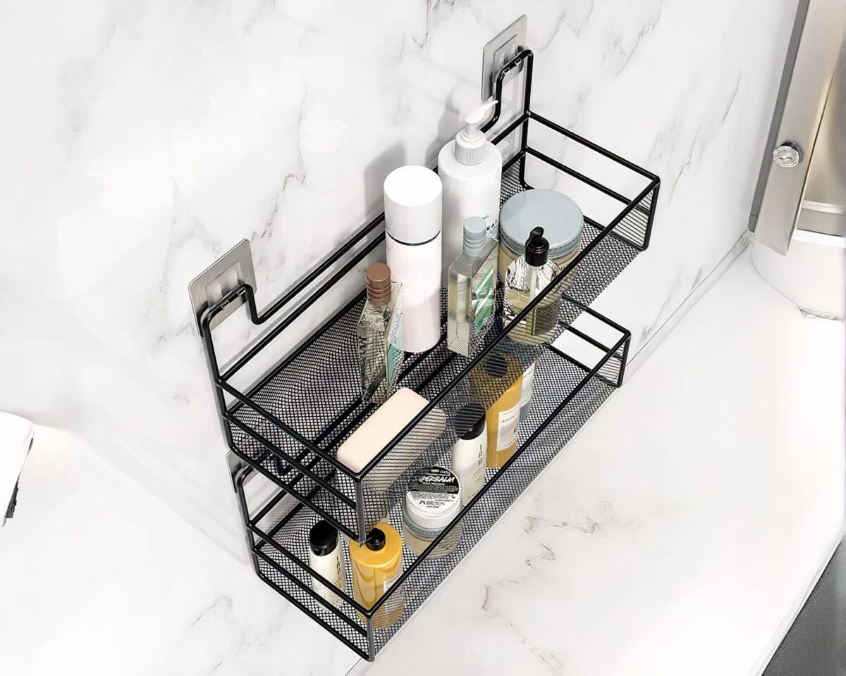 Etagère murale salle de bain adhésive type panier