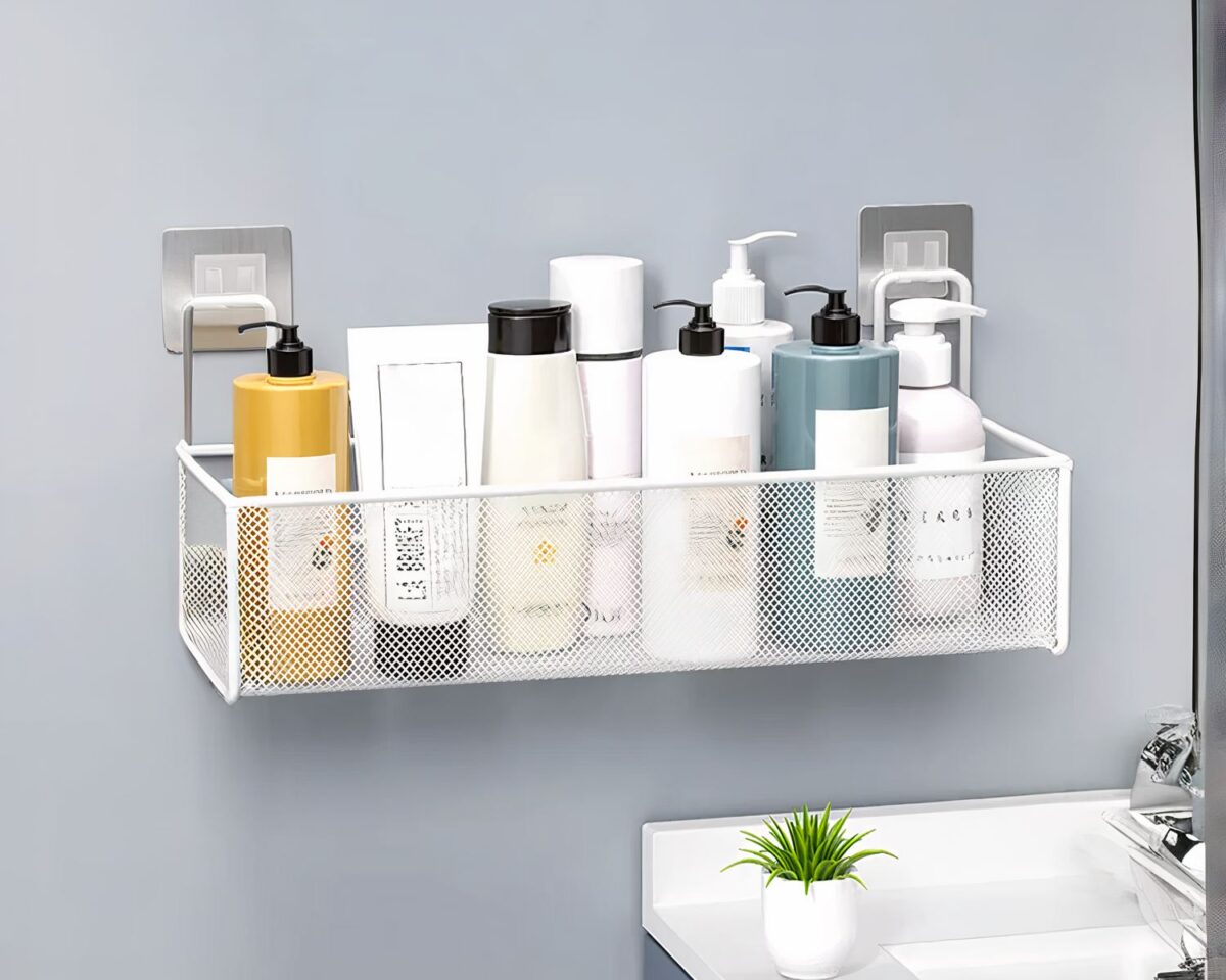 Etagère murale salle de bain adhésive type panier