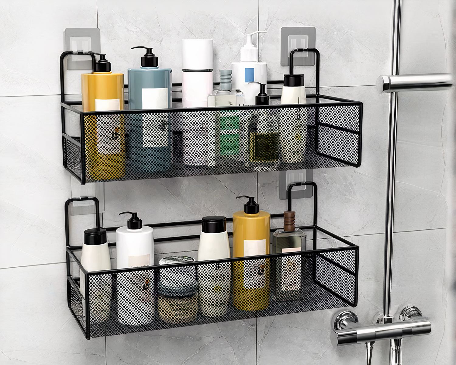 Etagère murale salle de bain adhésive type panier