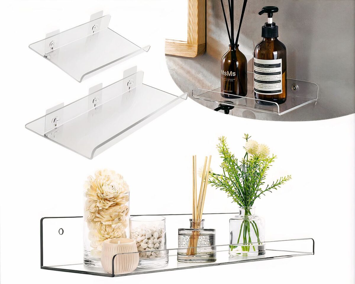 Étagère murale salle de bain en acrylique auto-adhésive
