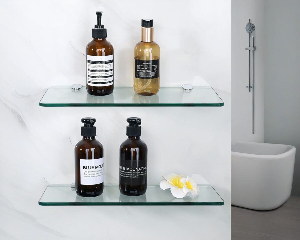 Etagère murale salle de bain en verre