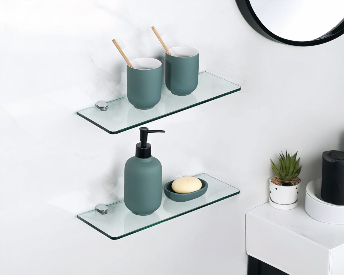 Etagère murale salle de bain en verre