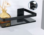 Étagère murale salle de bain en verre et acier noire