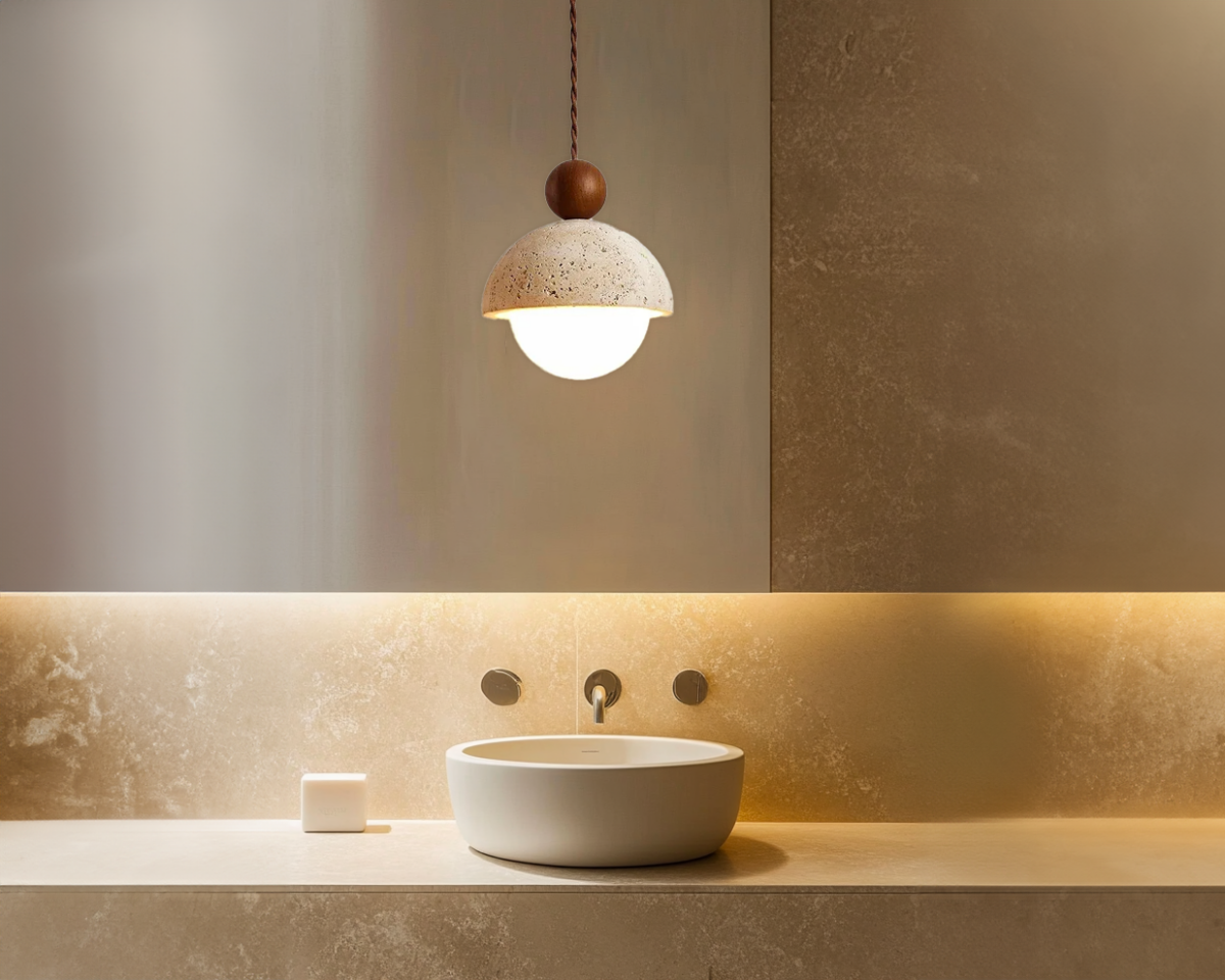 Petit lustre salle de bain style Wabi Sabi