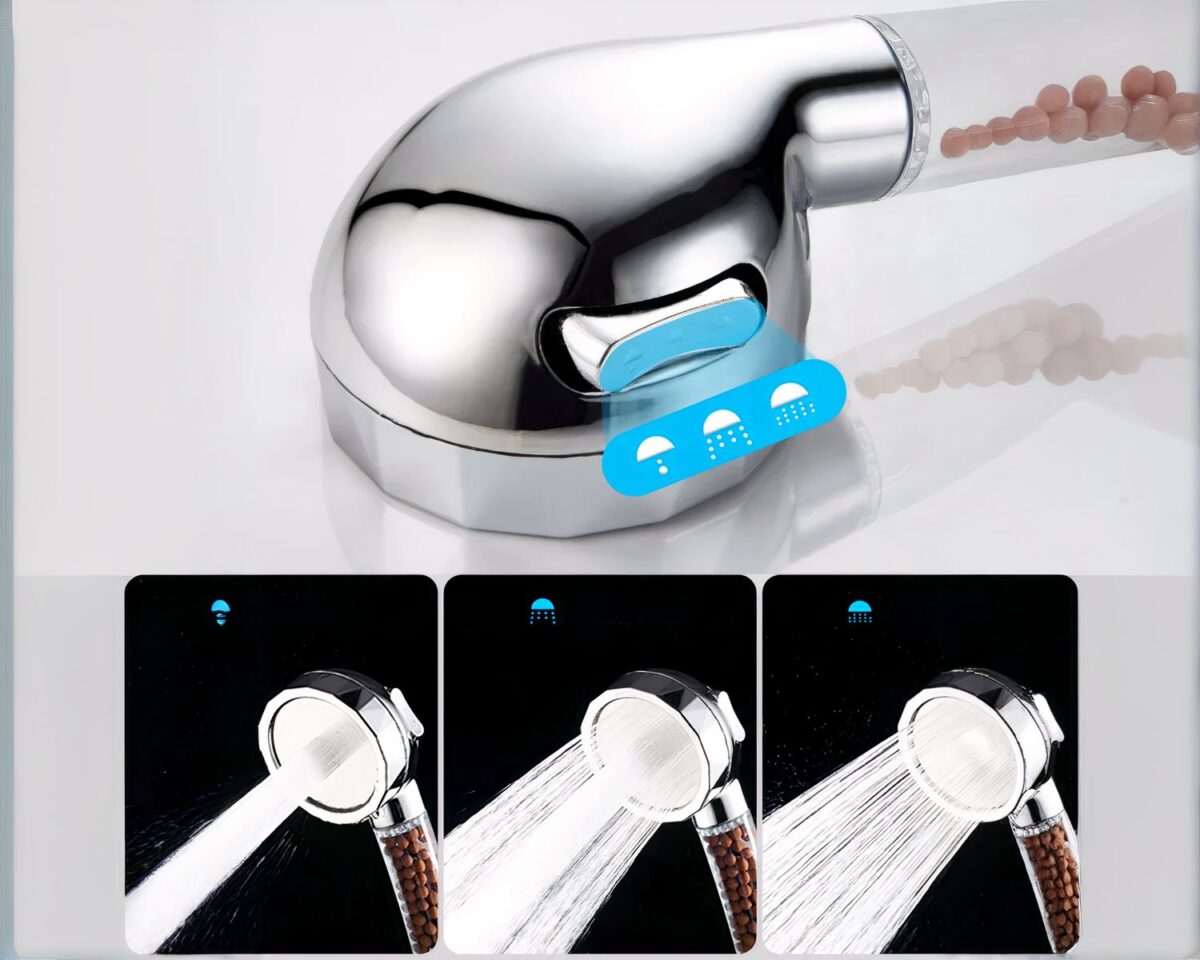 Pommeau de douche anti-calcaire avec billes Pommeau de douche anti-calcaire avec billes