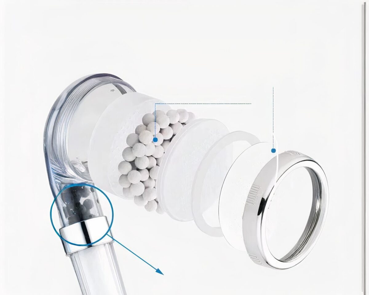 Pommeau de douche filtant blanc ou bleu