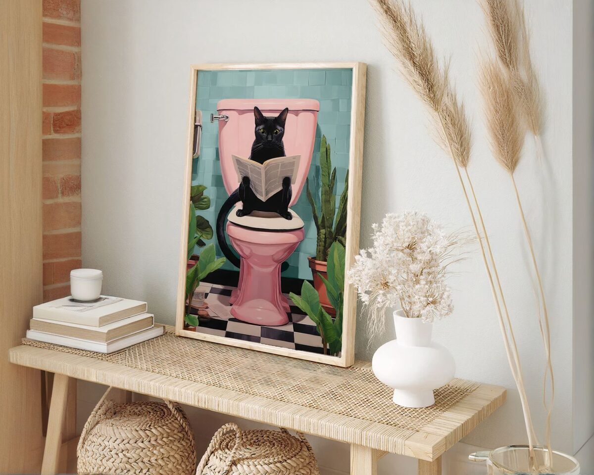 Tableau avec un chat sur les wc