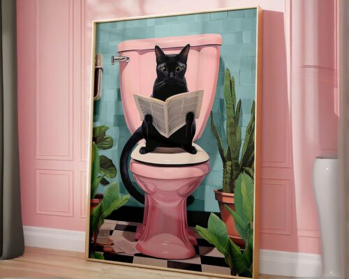 Tableau avec un chat sur les wc