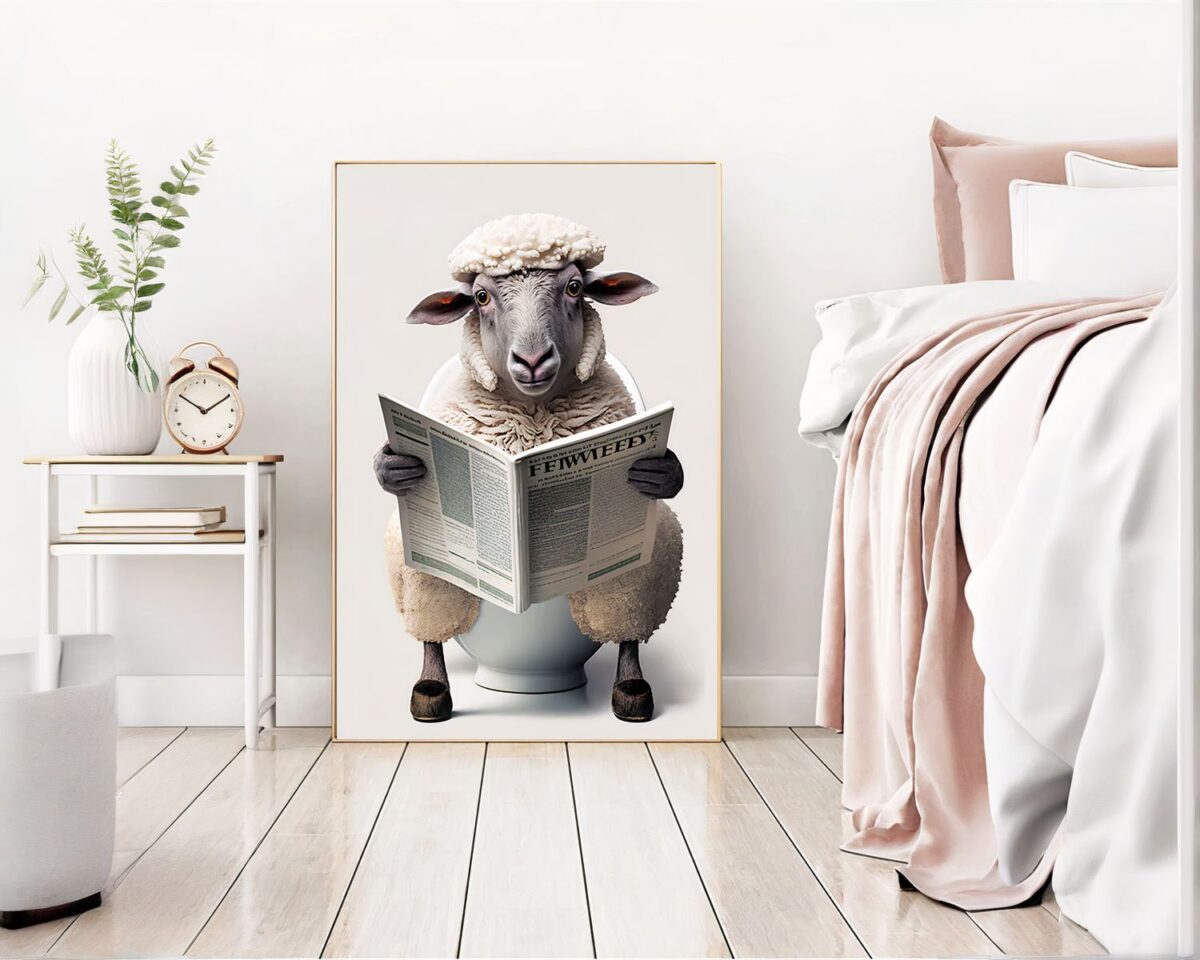 Tableau d'un mouton lisant le journal