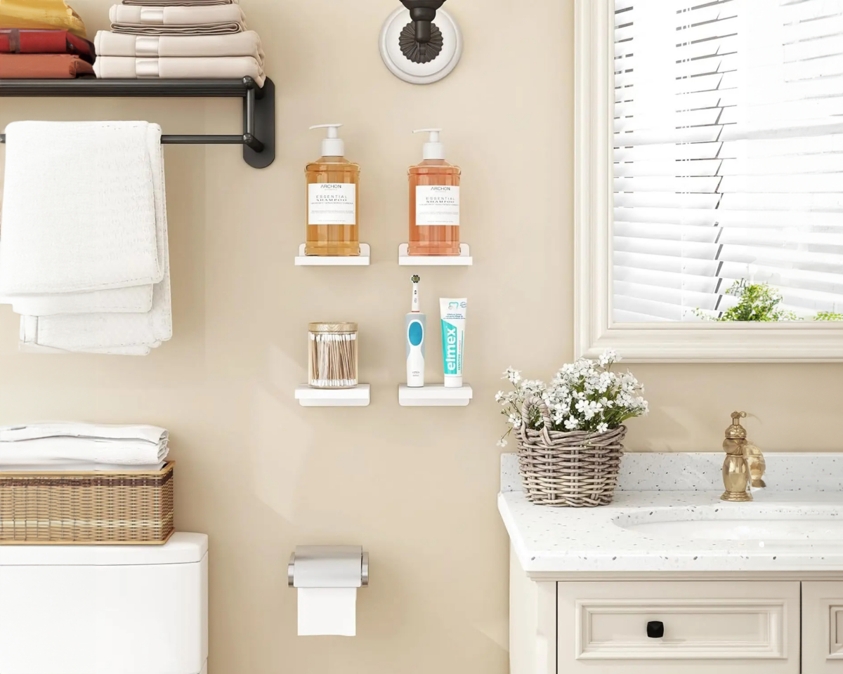 Petite étagère murale salle de bain en bois - Lot de 4