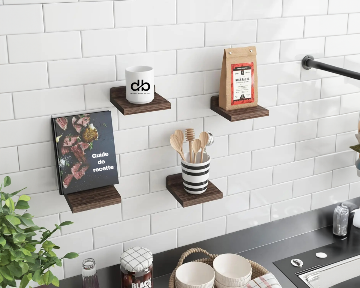 Petite étagère murale salle de bain en bois - Lot de 4