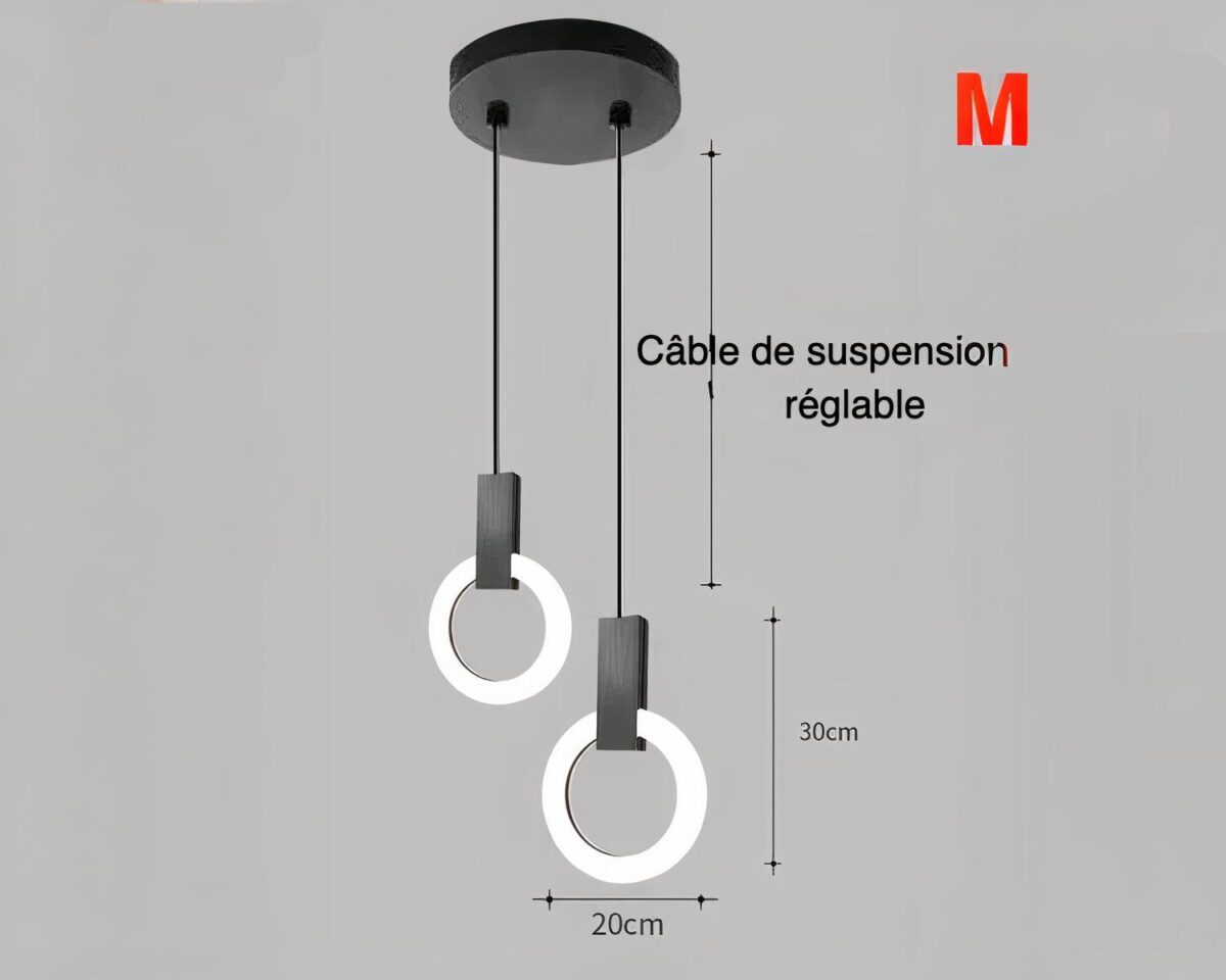 Suspension salle de bain anneaux lumineux LED