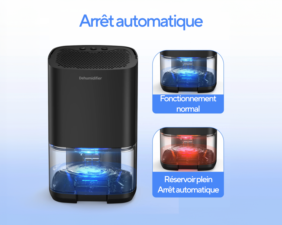 Déshumidificateur salle de bain compact et silencieux 1 litre