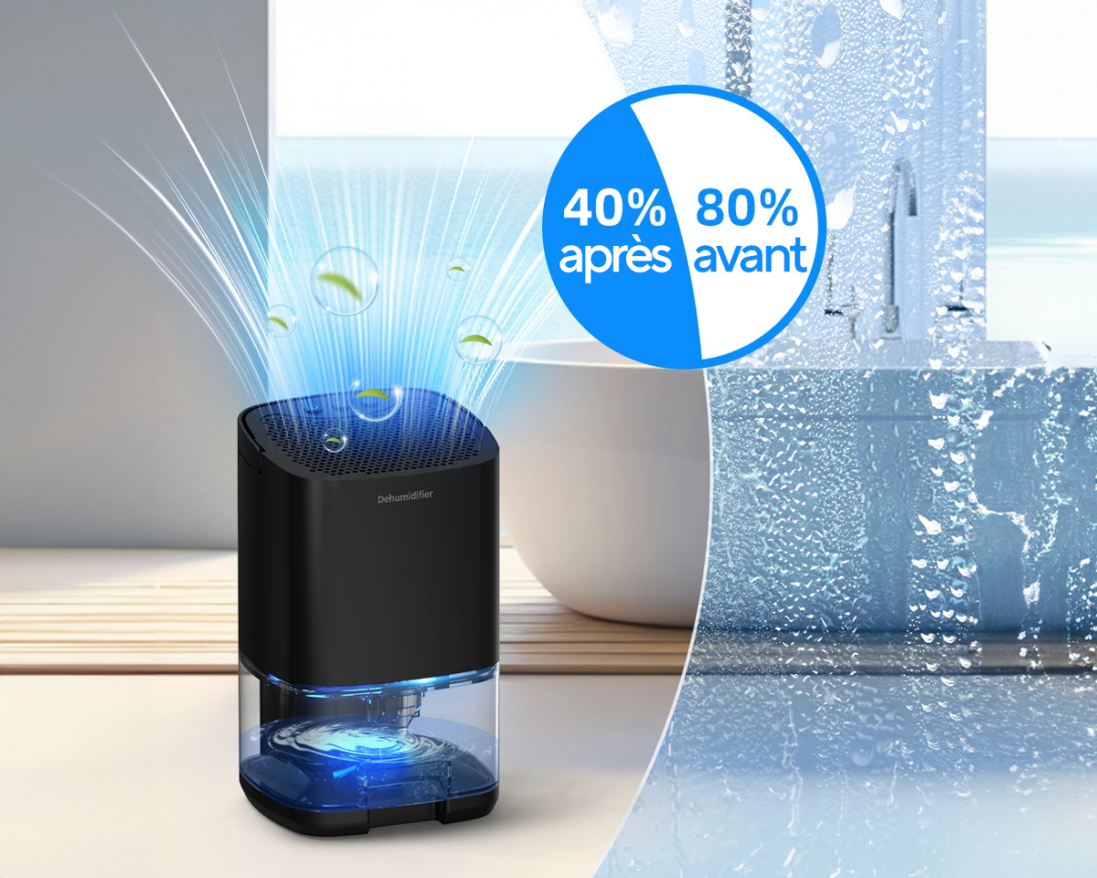 Déshumidificateur salle de bain compact et silencieux 1 litre