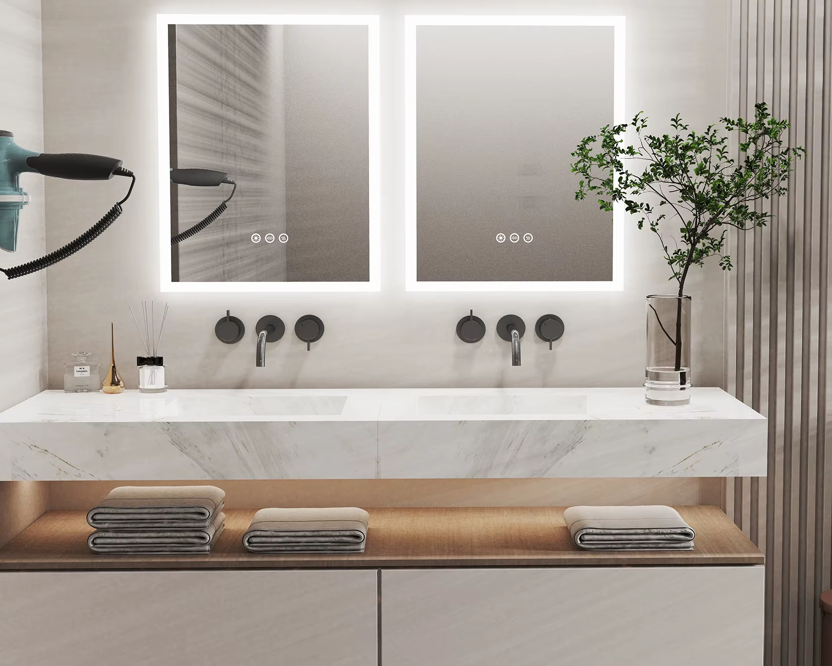 Miroir anti-buée lumineux pour salle de bain