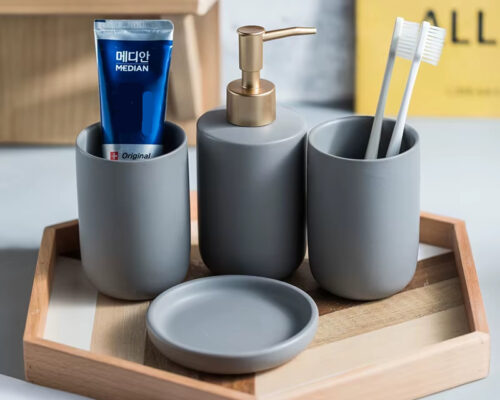 Ensemble d'accessoires de salle de bain porte savon, distributeur de savon et gobelet