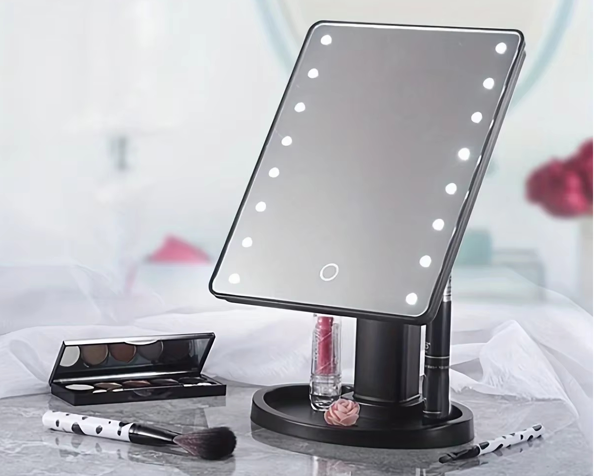 Miroir de maquillage lumineux carré sur pied