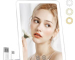 Miroir De Maquillage De Table 20cm Pliable Portable - Support Métal Réglable 90° Blanc