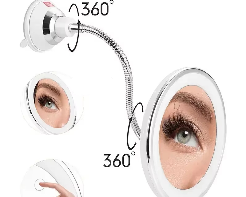 Miroir de salle de bain lumineux à ventouse flexible
