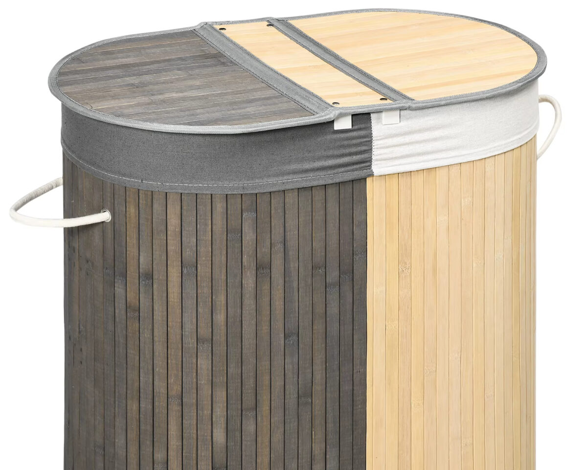 Panier à linge en bambou à couvercle deux compartiments