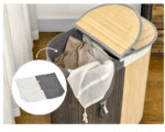 Panier à linge en bambou à couvercle deux compartiments