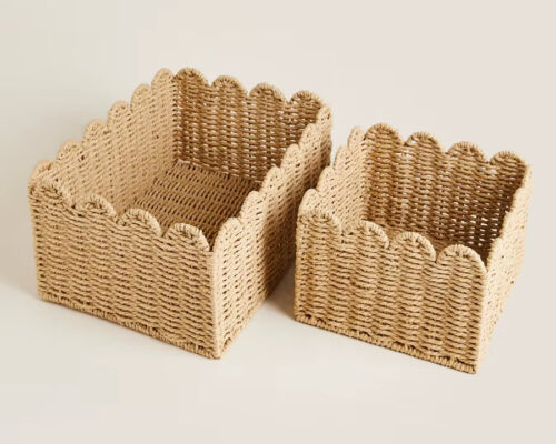 Panier de rangement en rotin bords fantaisie