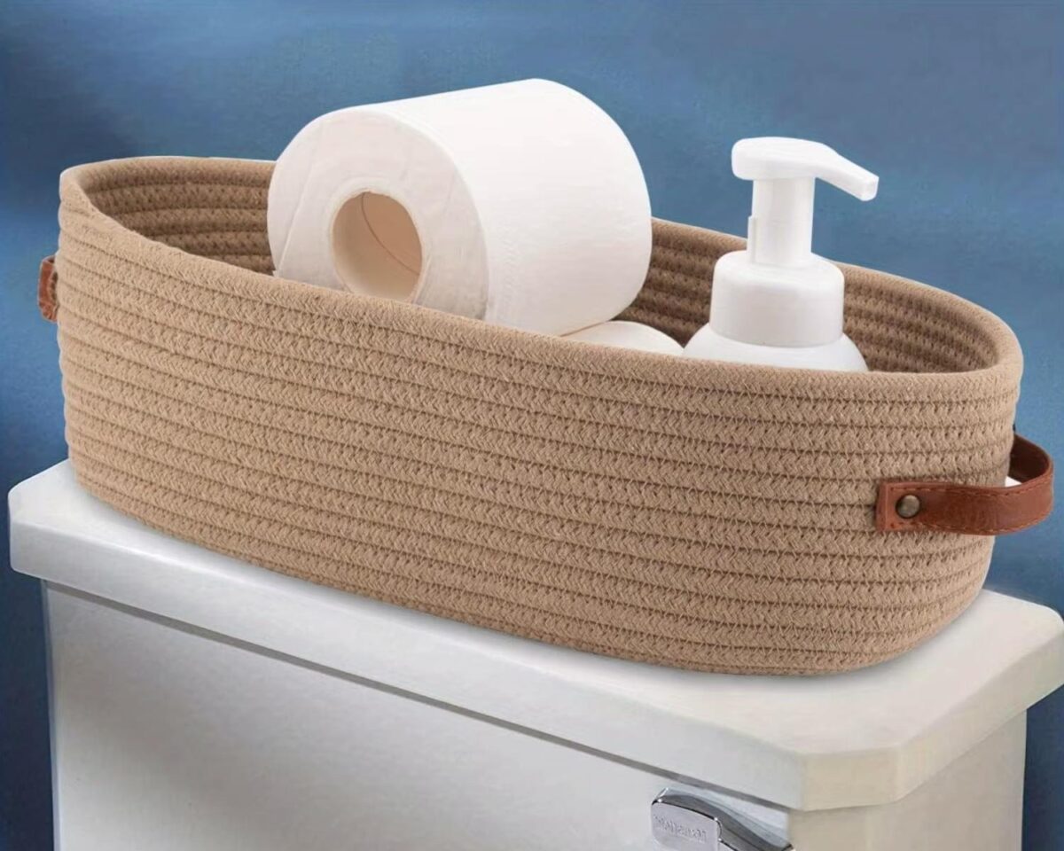 Panier de rangement tissé pour salle de bain