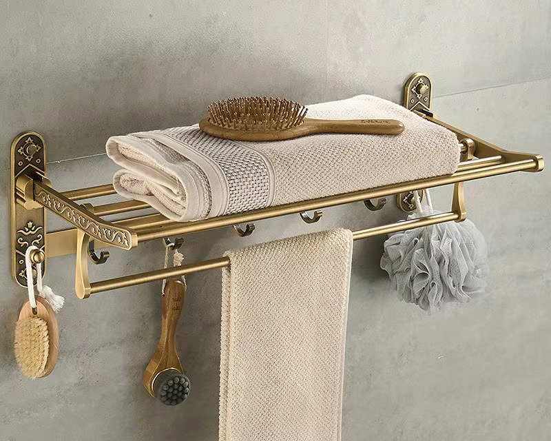 Porte-serviette mural pliable doré